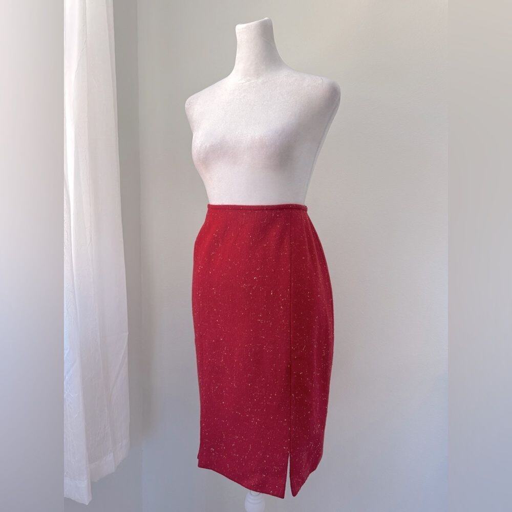 Vintage ‘90s Albert Nipon Red Wool Pencil Skirt - image 3